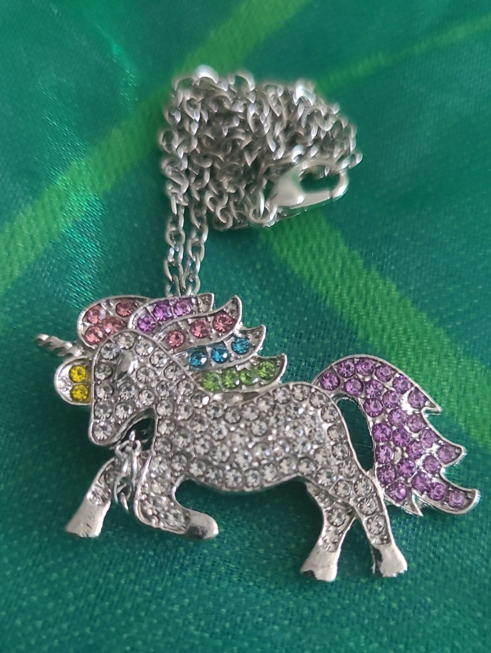 Silver-tone Crystal Unicorn Pendant Necklace - Multicolor
